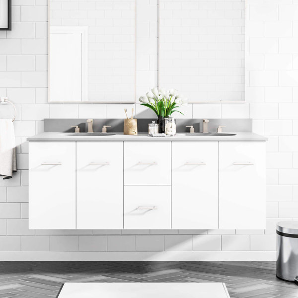 Chevington 60'' Double Bathroom Vanity with Grey Quartz Top - Wayfair ...